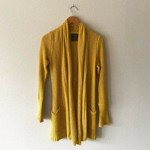 Anthropologie Guinevere mustard yellow loose knit chunky cardigan pockets S